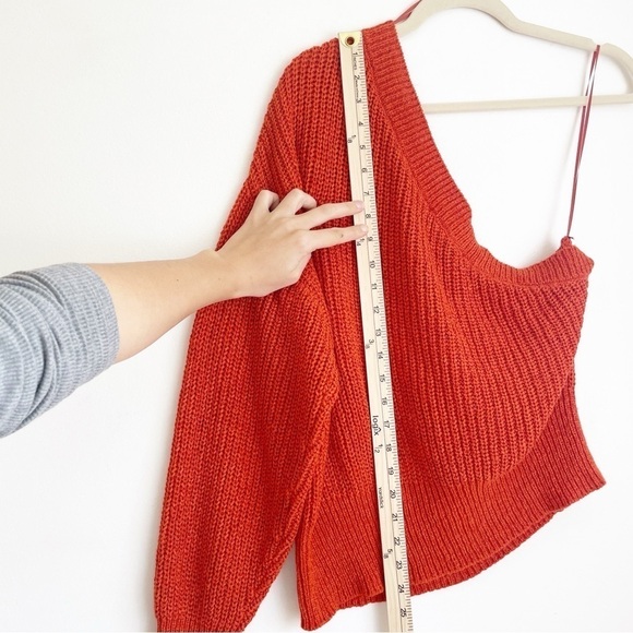 Zara Knit one arm sweater Medium bright orange one shoulder cut out blogger fave - Picture 8 of 11